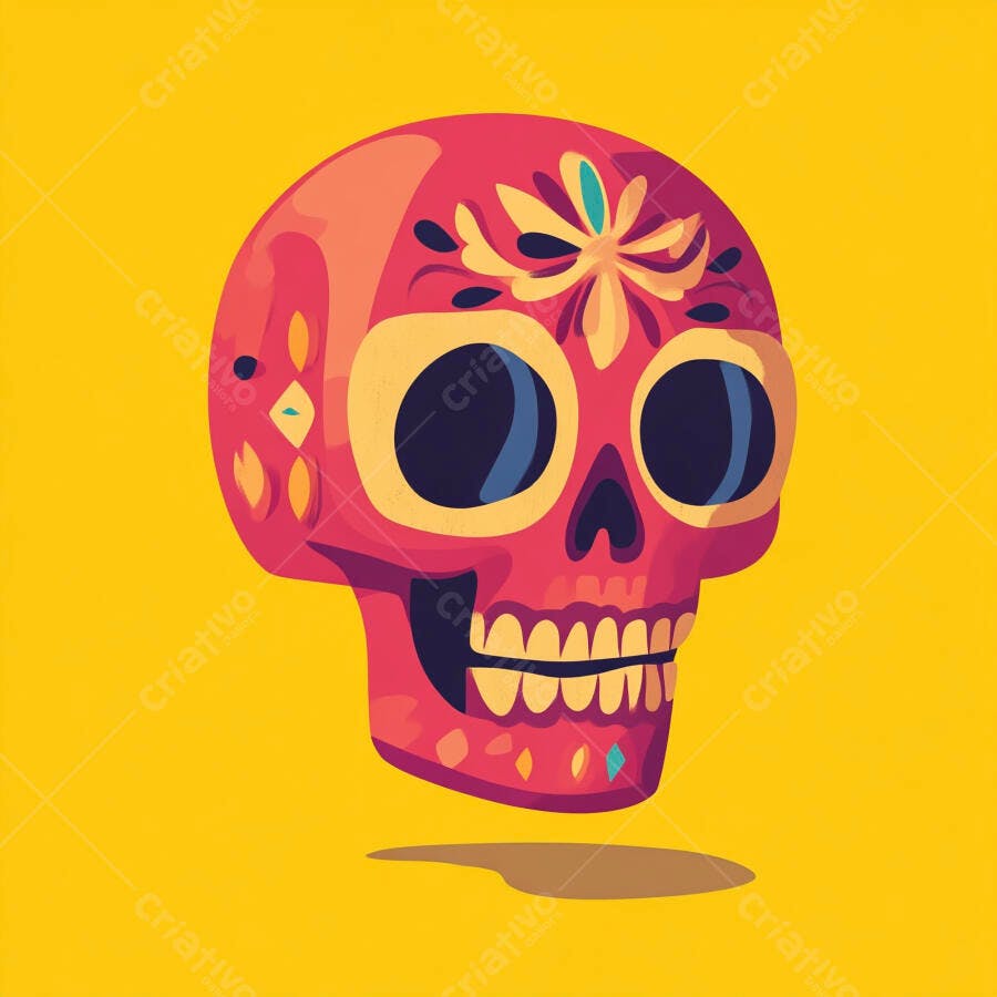 Ilustração Caveira Mexicana Dia de Los Muertos Colorida