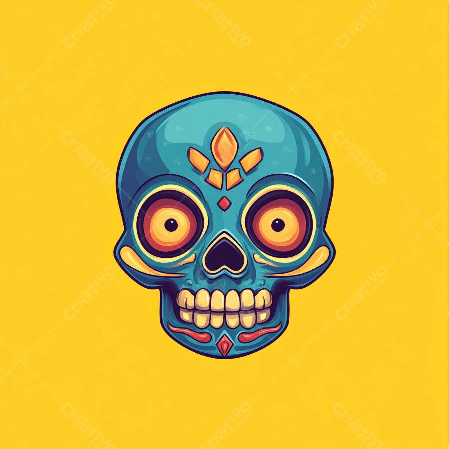 Caveira Mexicana Colorida Dia de Los Muertos Ilustração
