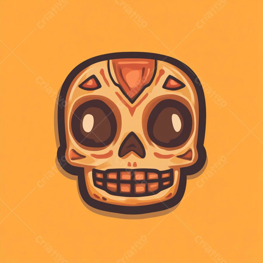 Ilustração Caveira Mexicana Dia dos Mortos Fundo Laranja