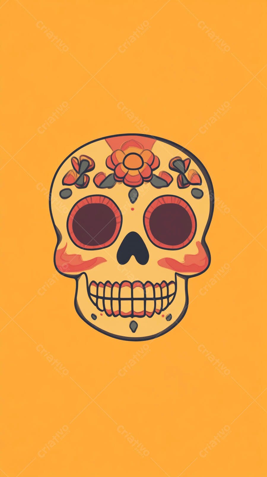 Caveira Mexicana Dia dos Mortos Fundo Laranja Ilustração