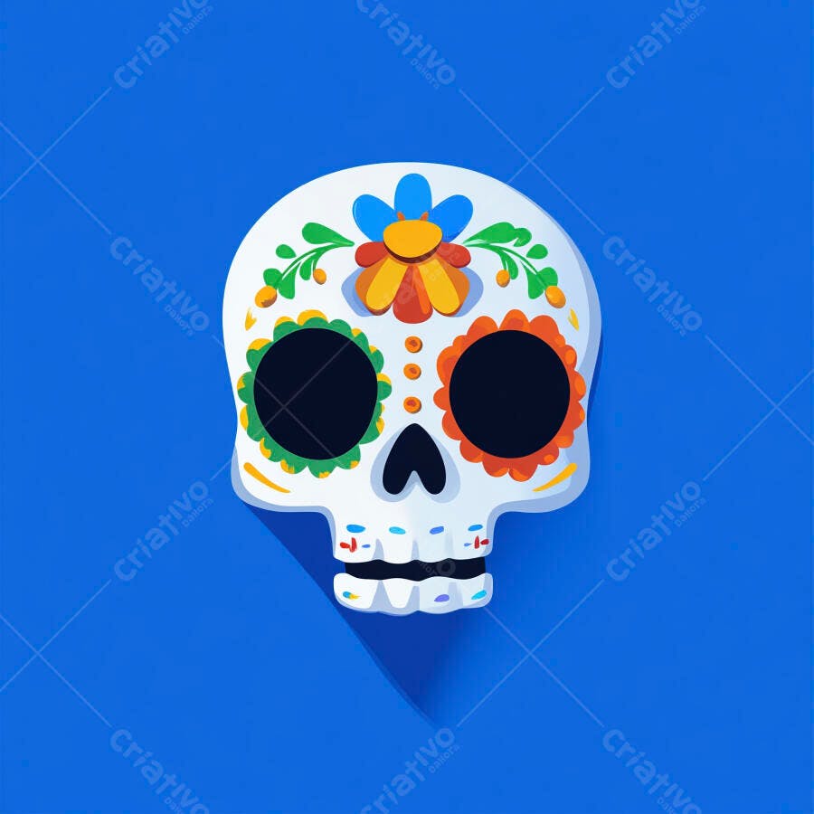 Ilustração Caveira Mexicana Colorida Dia dos Mortos
