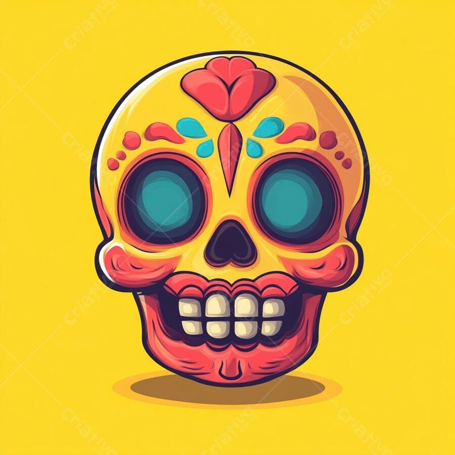 Caveira Mexicana Colorida Dia dos Mortos Ilustração Vetorial