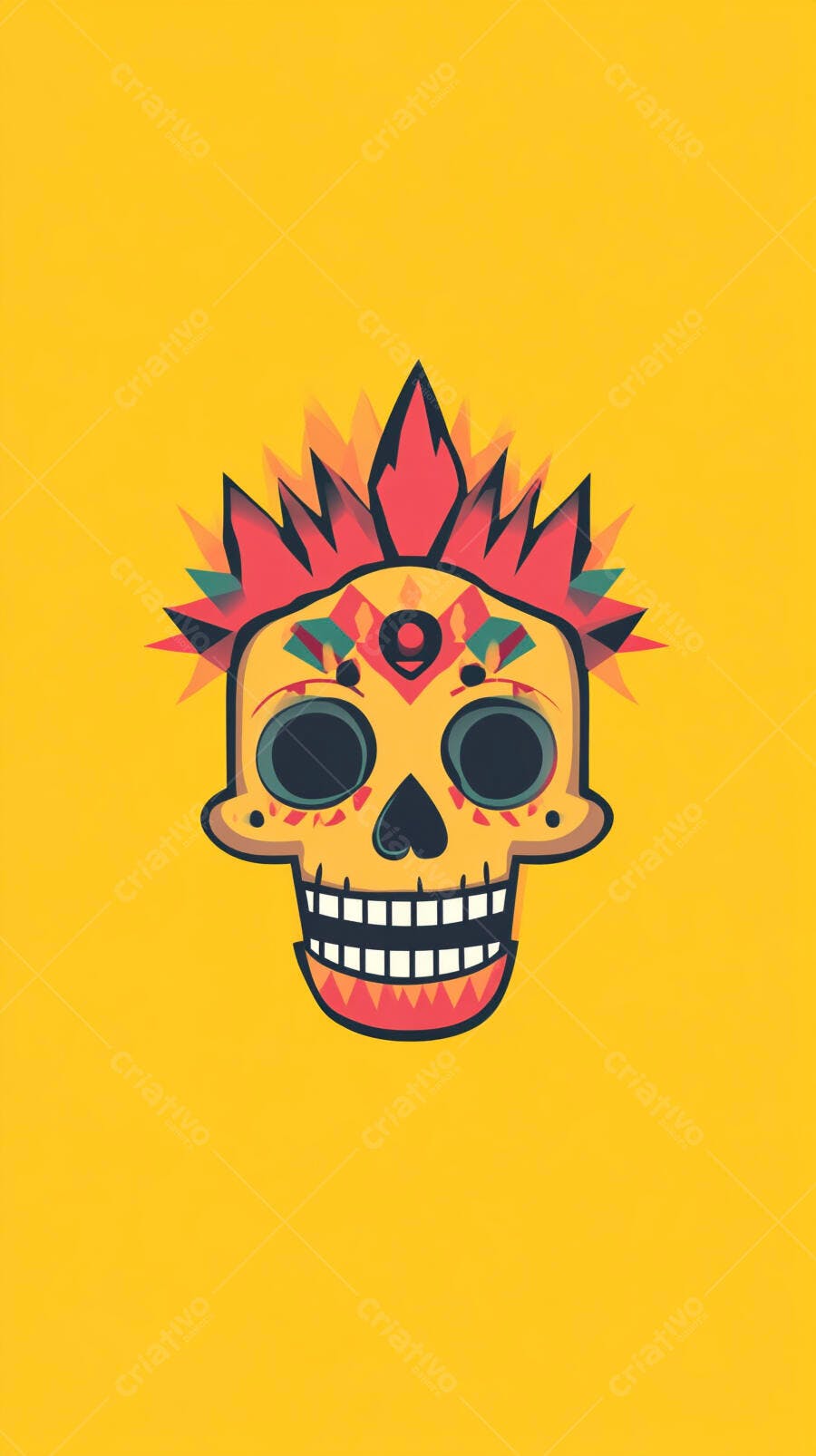 Ilustração Caveira Mexicana Dia dos Mortos Fundo Amarelo