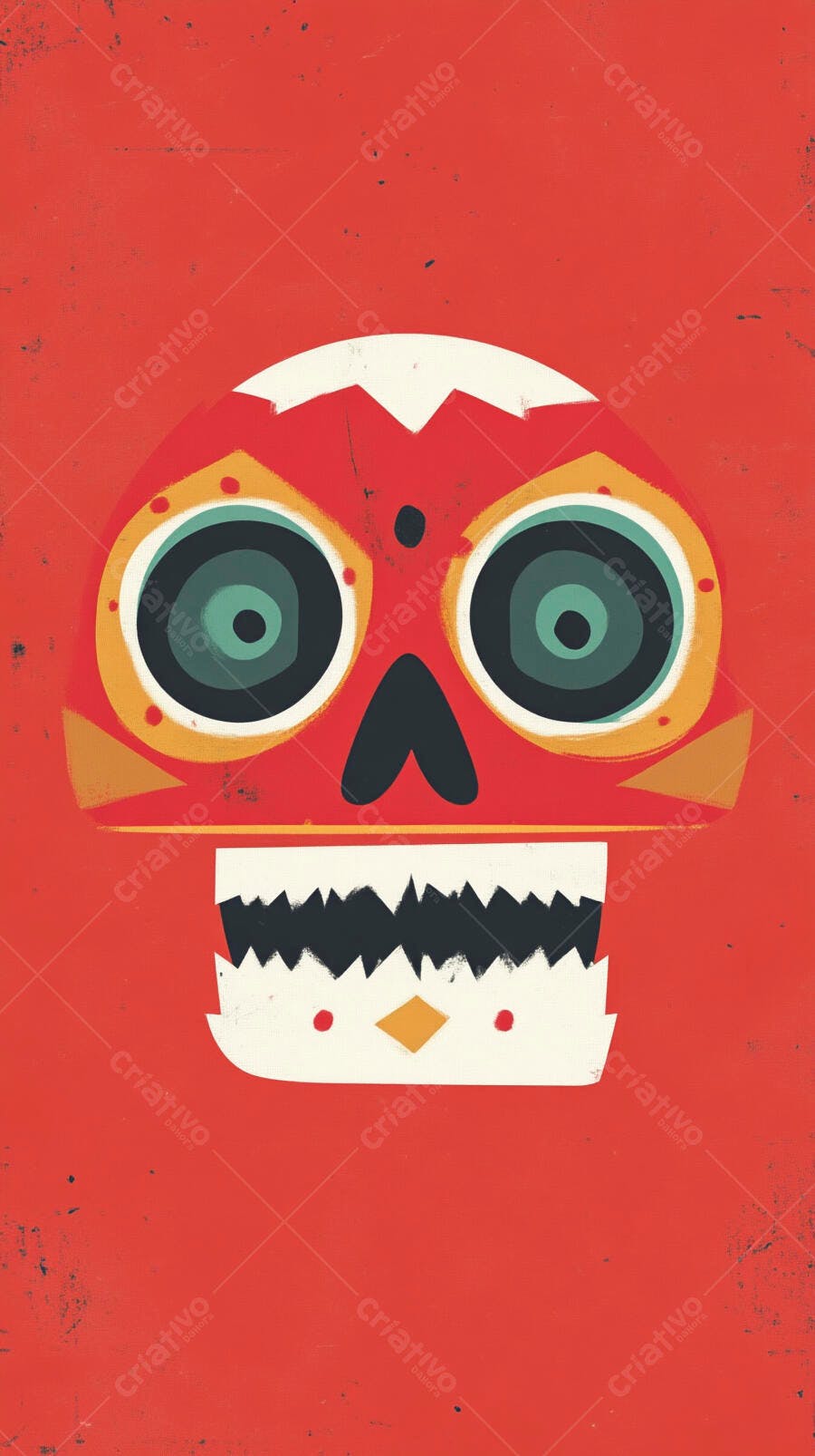 Ilustração Caveira Mexicana Dia dos Mortos Vermelha
