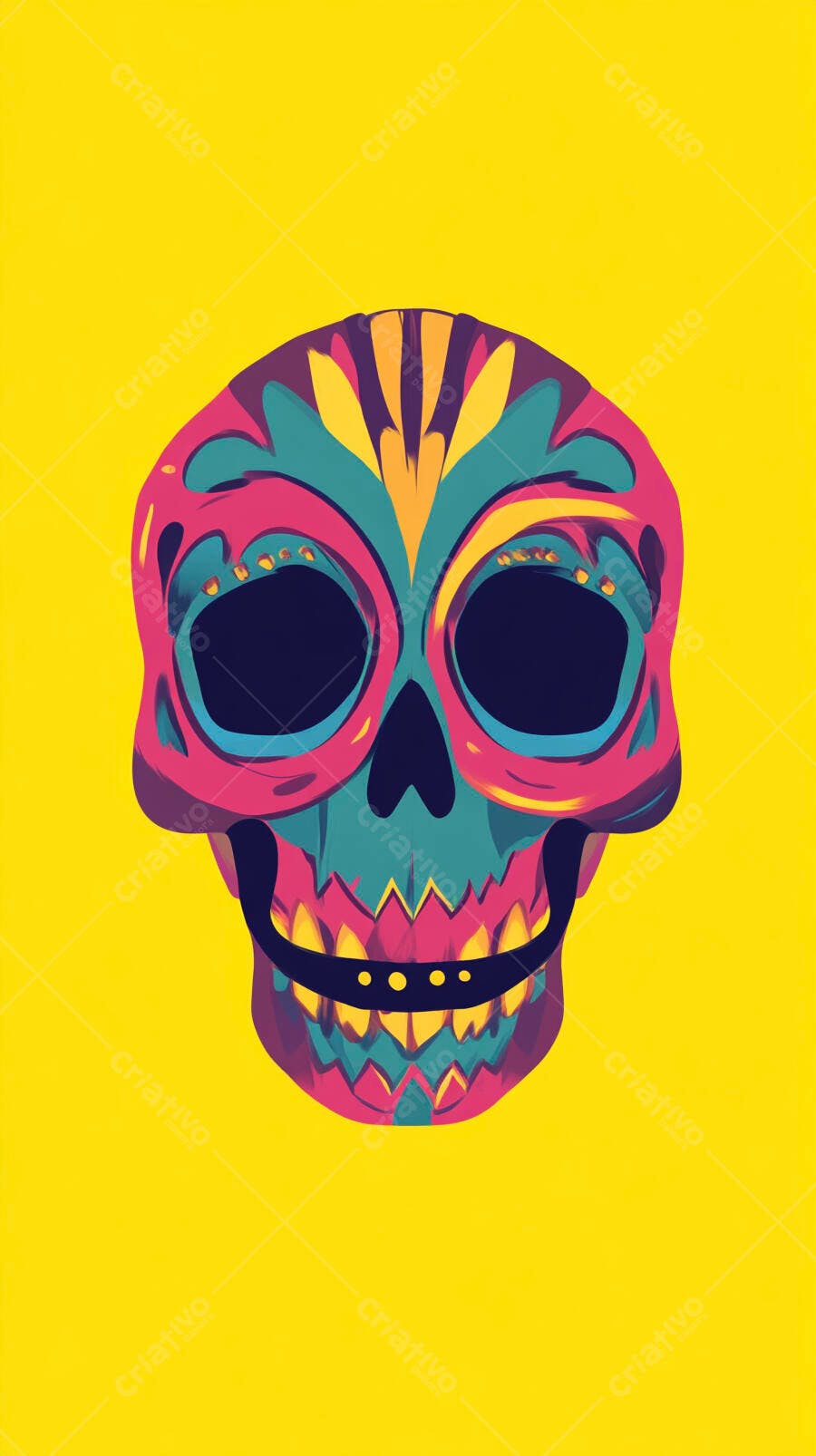 Ilustração Crânio Mexicano Colorido Dia dos Mortos