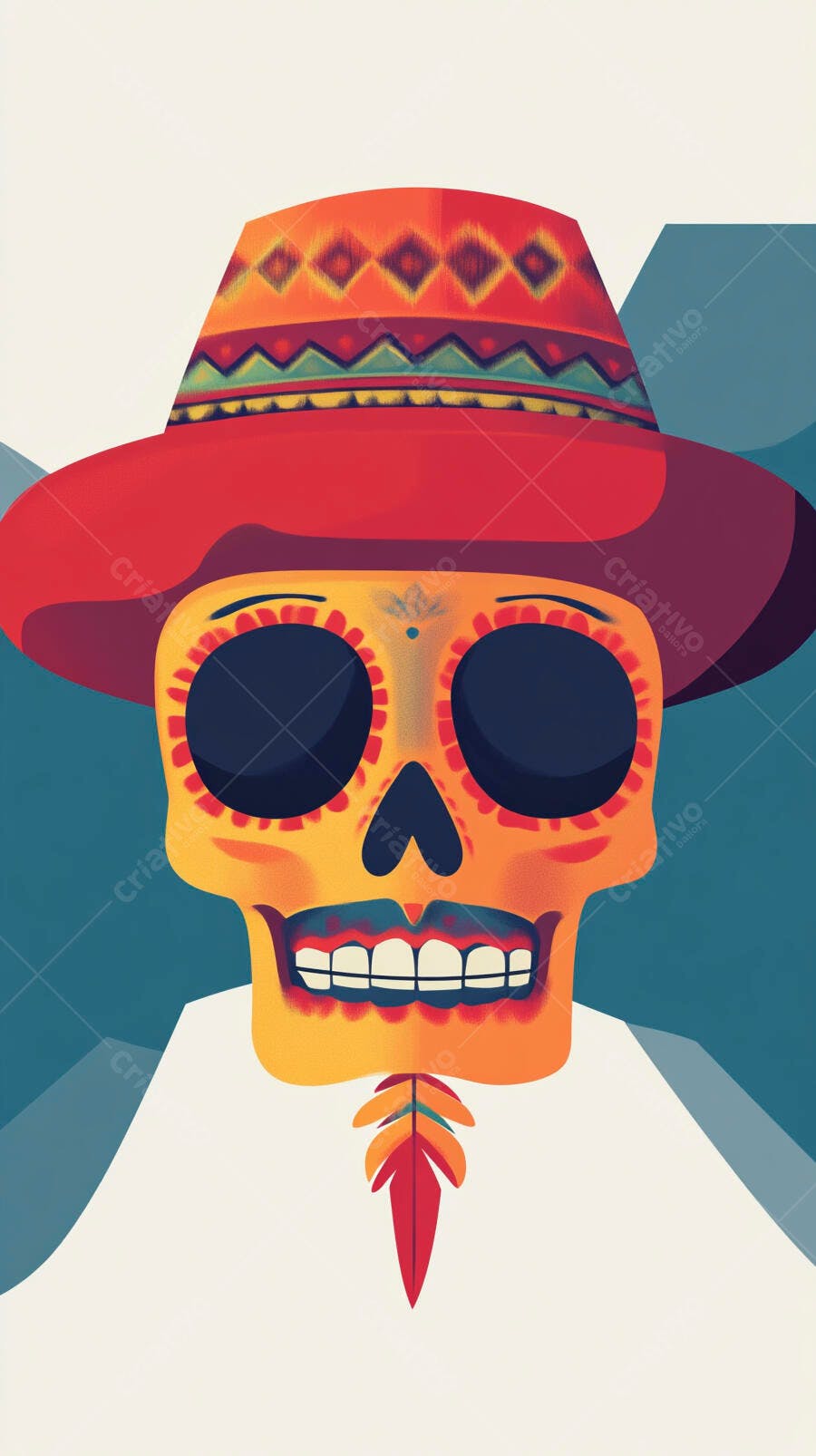 Caveira Mexicana Sombrero Dia dos Mortos Ilustração