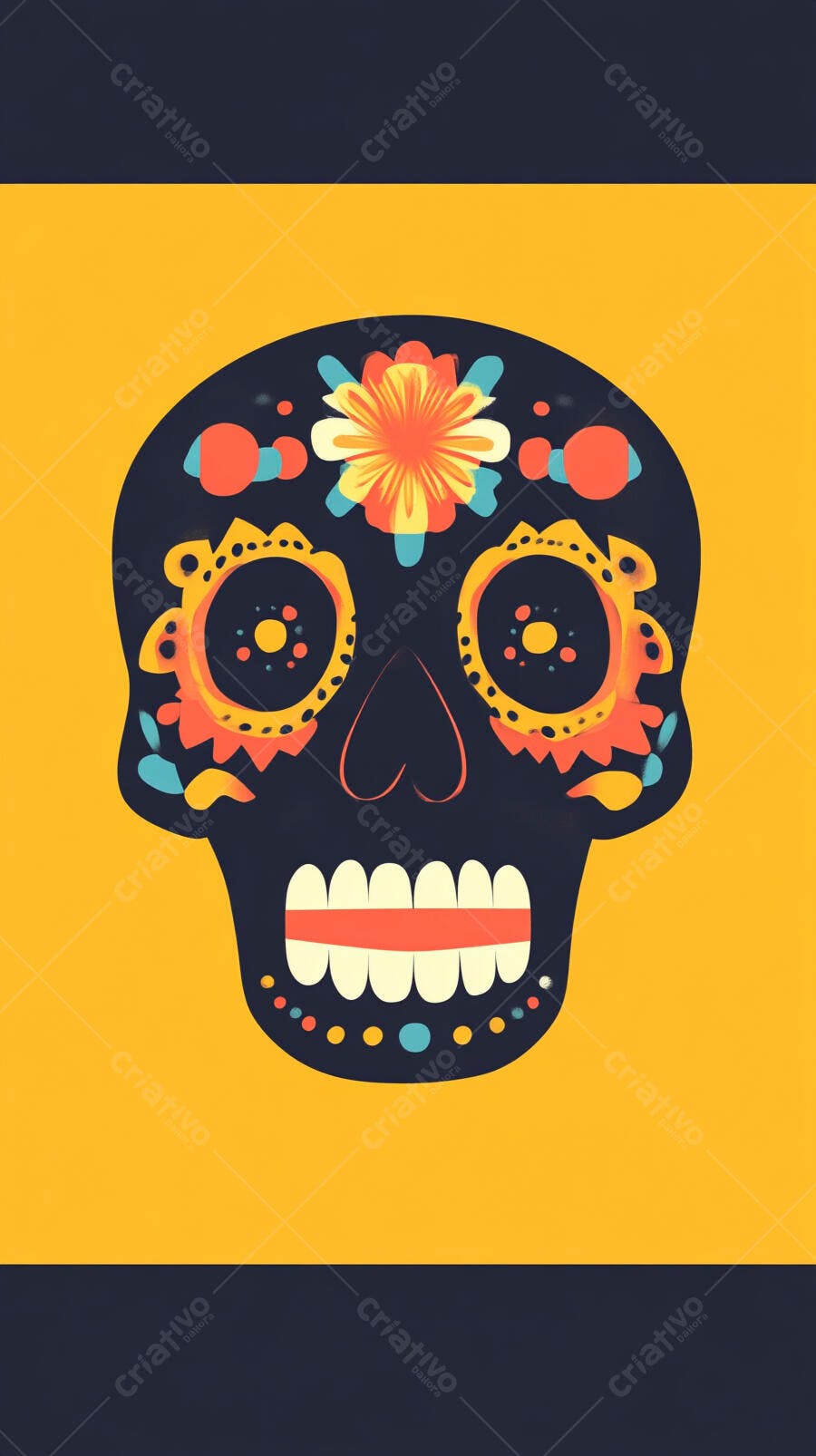 Caveira Mexicana Colorida Dia de Los Muertos Ilustração