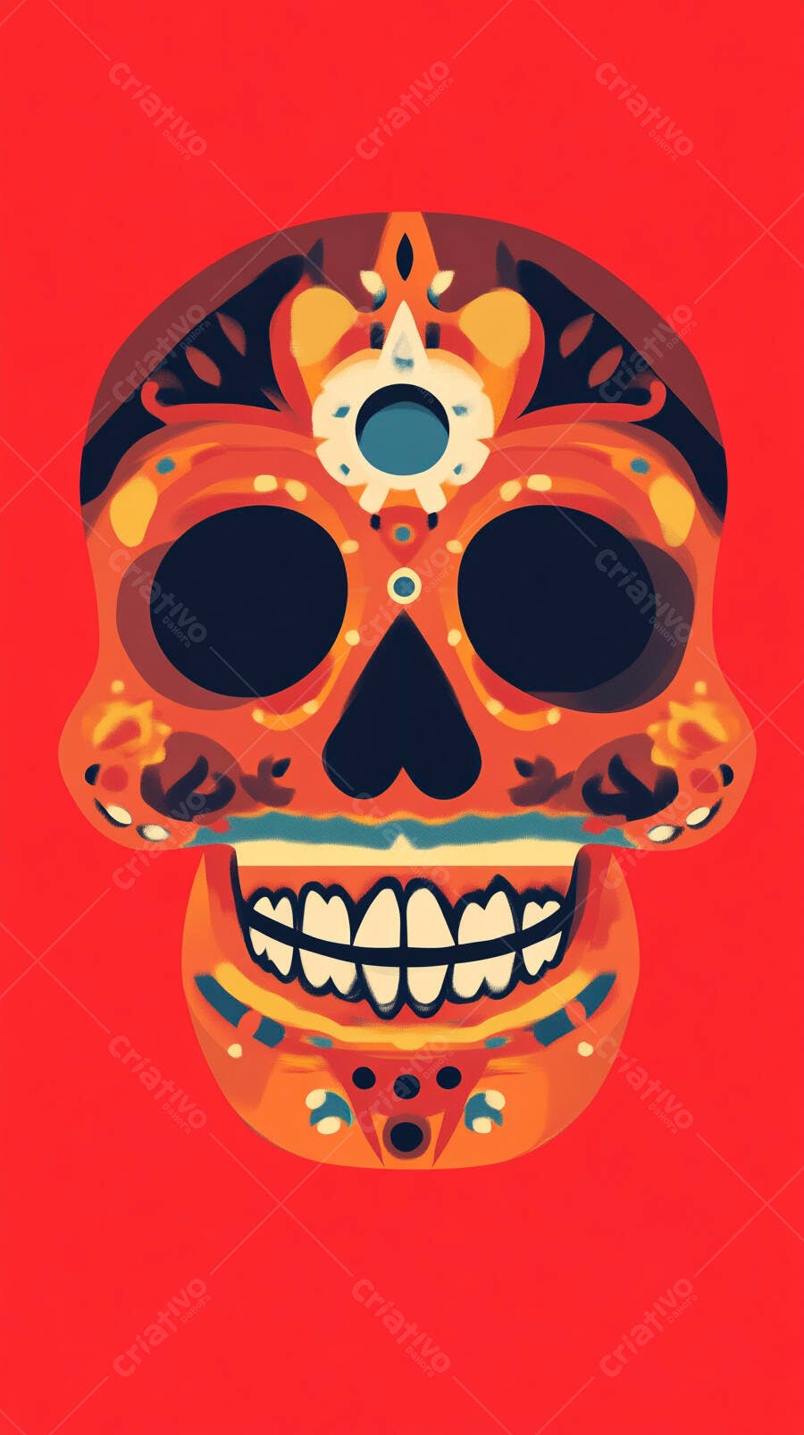 Caveira Mexicana Dia dos Mortos Vermelha Ilustração