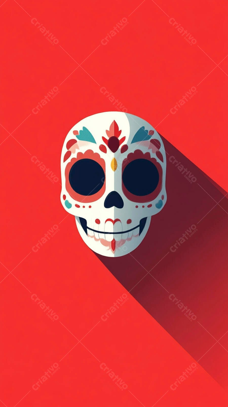 Caveira Mexicana Dia dos Mortos Fundo Vermelho Ilustração