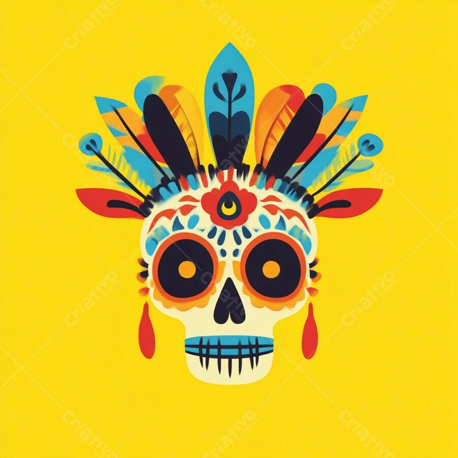 Caveira Mexicana Dia de Los Muertos Colorida Ilustração Vetorial