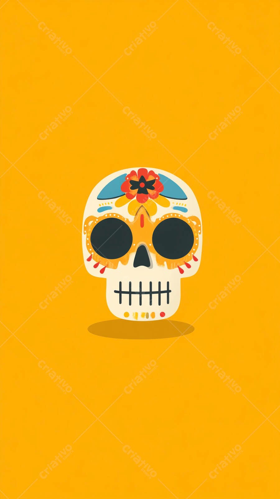 Ilustração Caveira Mexicana Dia dos Mortos Fundo Laranja