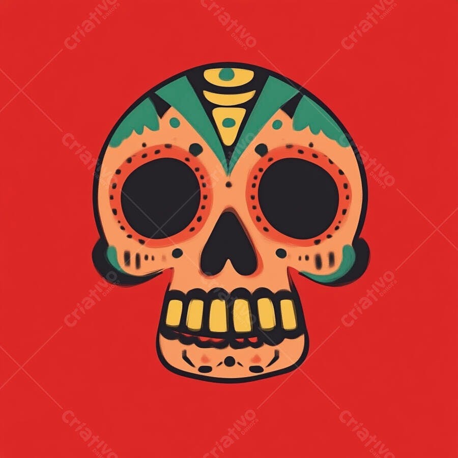 Caveira Mexicana Colorida Dia de Los Muertos Ilustração Vetorial