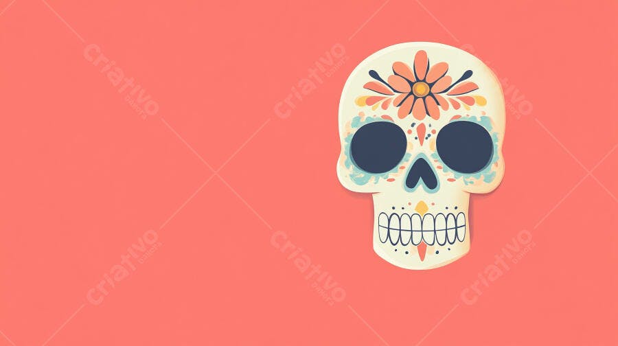 Ilustração Caveira Mexicana Dia dos Mortos Fundo Rosa