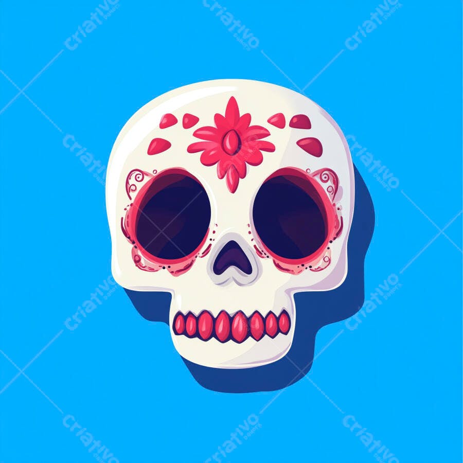 Ilustração Caveira Mexicana Dia dos Mortos Fundo Azul