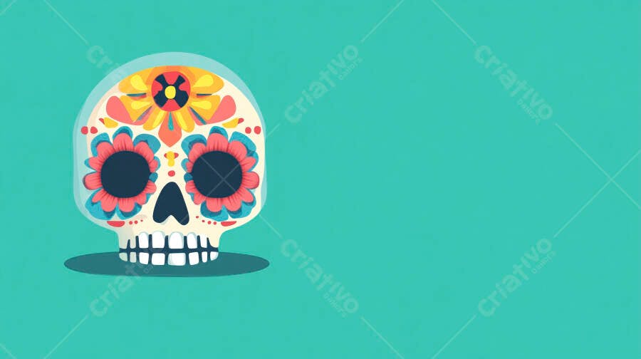 Caveira Mexicana Dia dos Mortos Ilustração Colorida