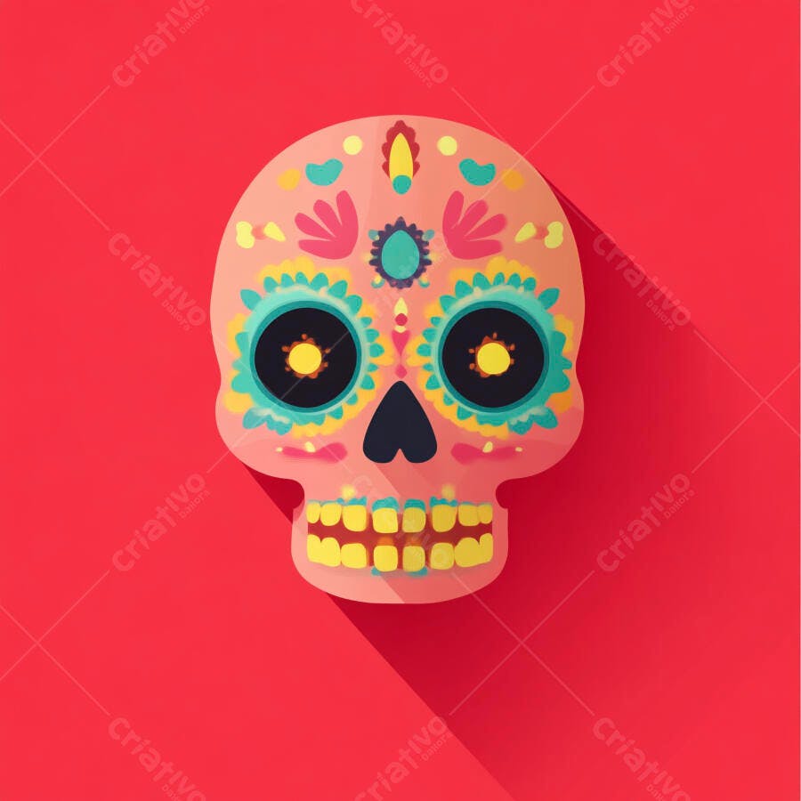 Caveira Mexicana Dia dos Mortos Ilustração Flat Design