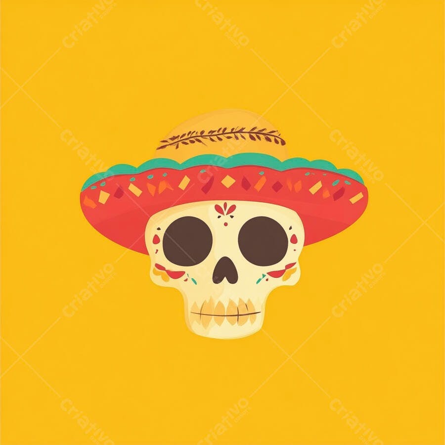 Caveira Mexicana Sombrero Dia dos Mortos Ilustração