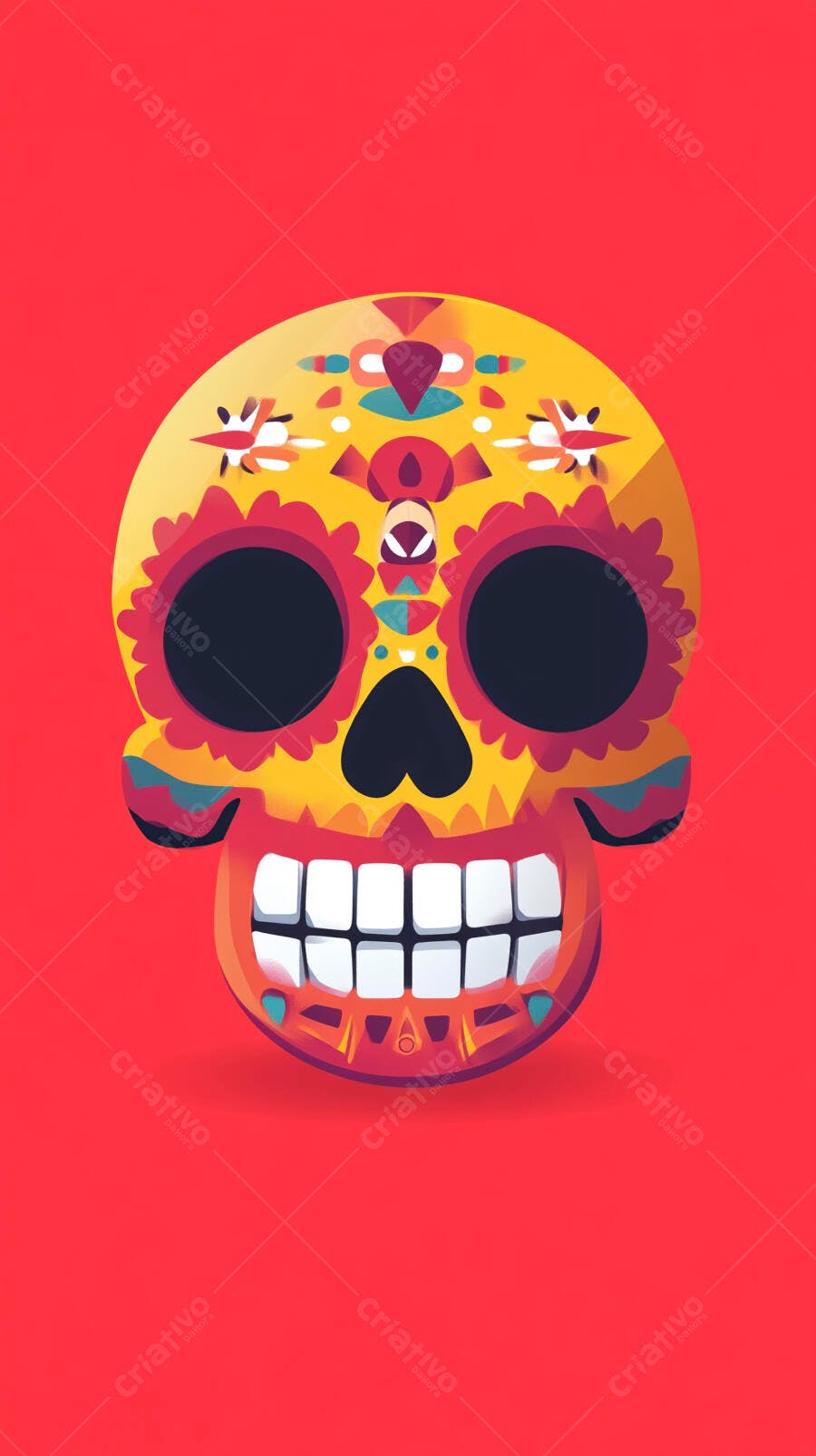 Caveira Mexicana Dia dos Mortos Ilustração Vermelha