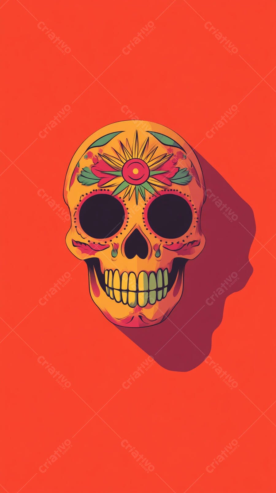 Caveira Mexicana Colorida Dia de Los Muertos Fundo Laranja