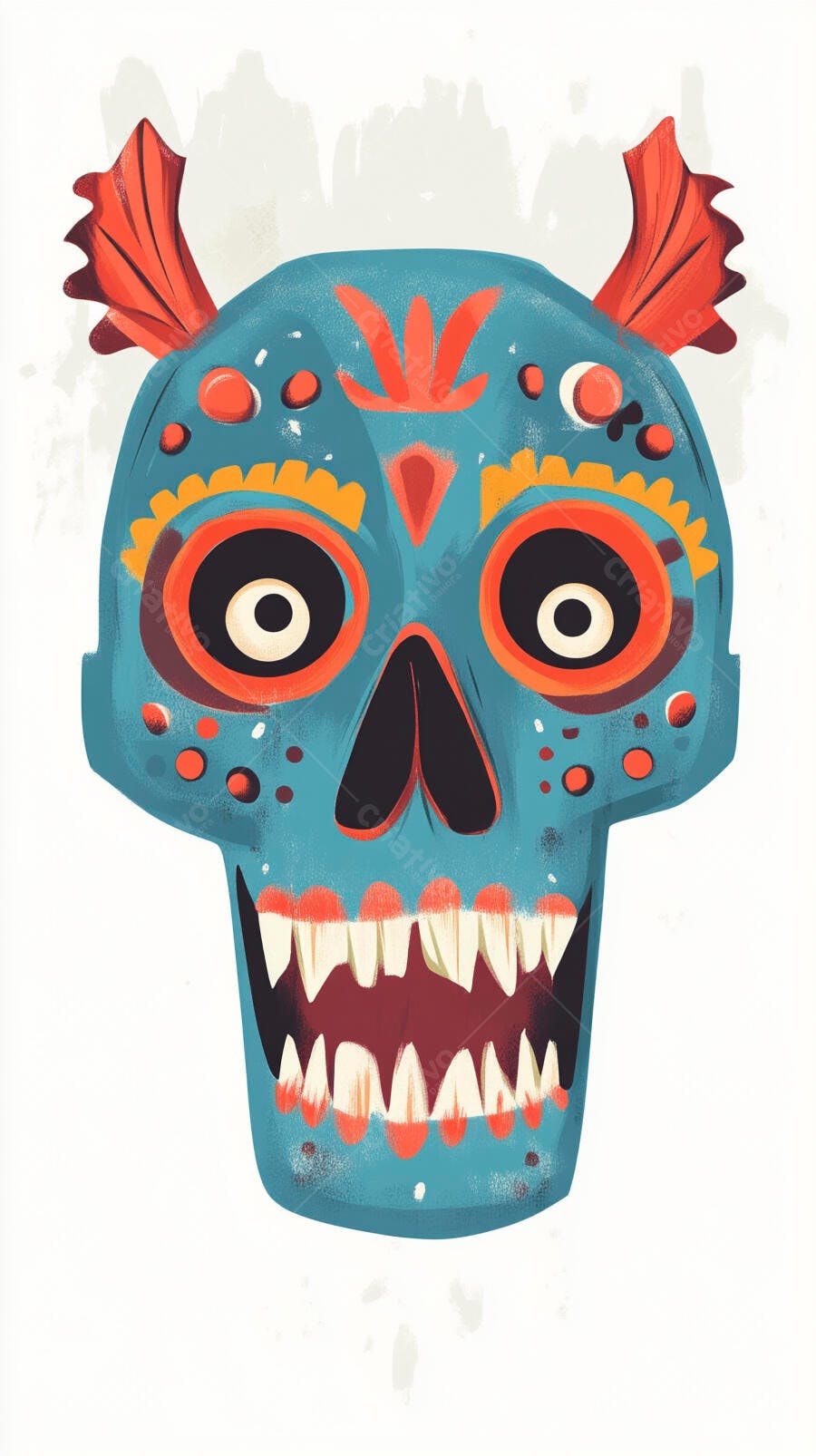Crânio Mexicano Dia de Los Muertos Caveira Colorida