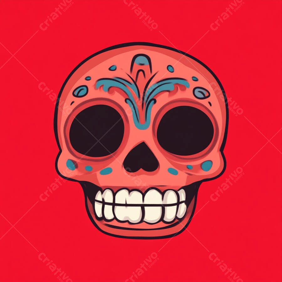 Caveira Mexicana Dia de Los Muertos Desenho Vermelho
