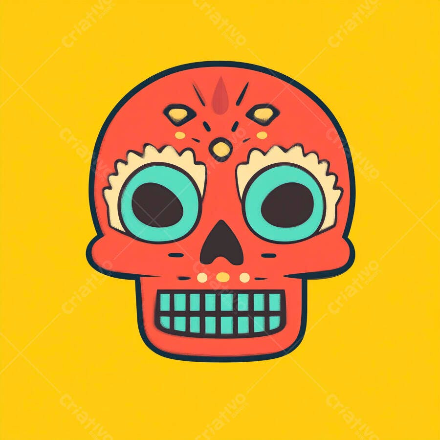 Ilustração Caveira Mexicana Dia dos Mortos Colorida