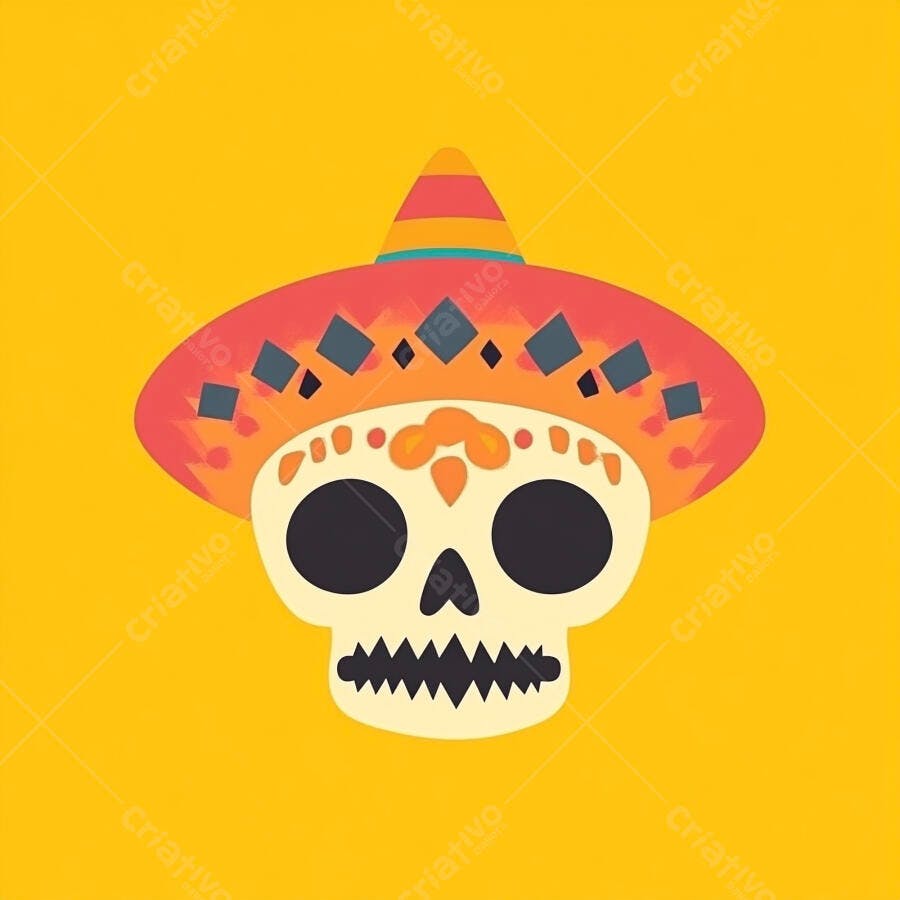 Caveira Mexicana Sombrero Dia dos Mortos Ilustração