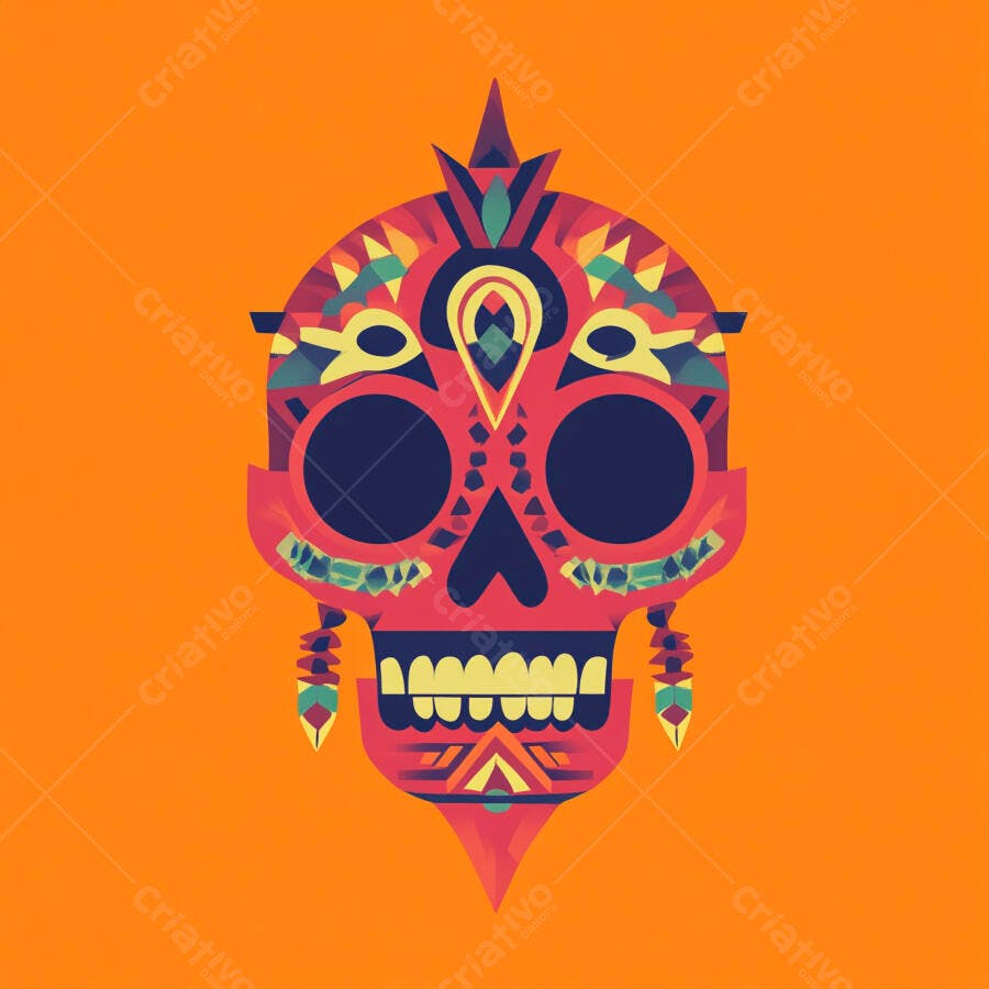 Ilustração Caveira Mexicana Colorida Dia dos Mortos