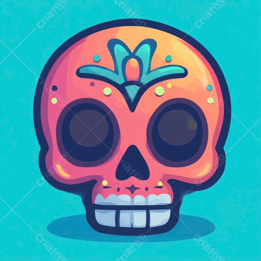 Ilustração Caveira Mexicana Colorida Dia dos Mortos