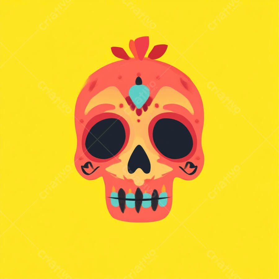 Ilustração Caveira Mexicana Dia de Los Muertos Colorida