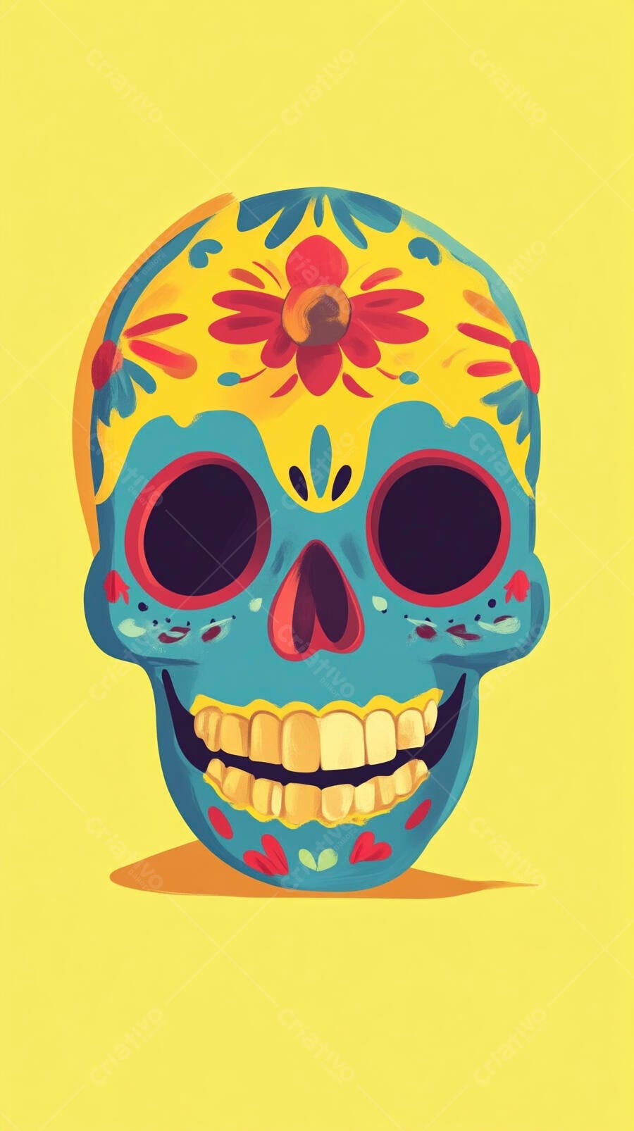 Ilustração Caveira Mexicana Colorida Dia de Los Muertos