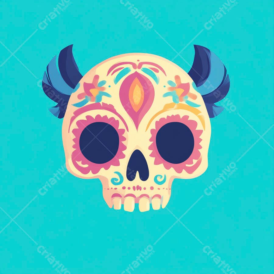 Ilustração Caveira Mexicana Dia de Los Muertos Colorida