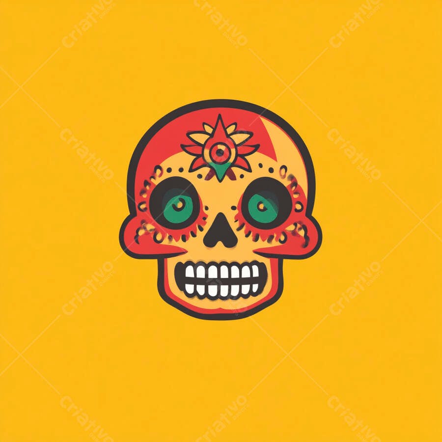 Caveira Mexicana Colorida Dia de Los Muertos Ilustração Vetorial