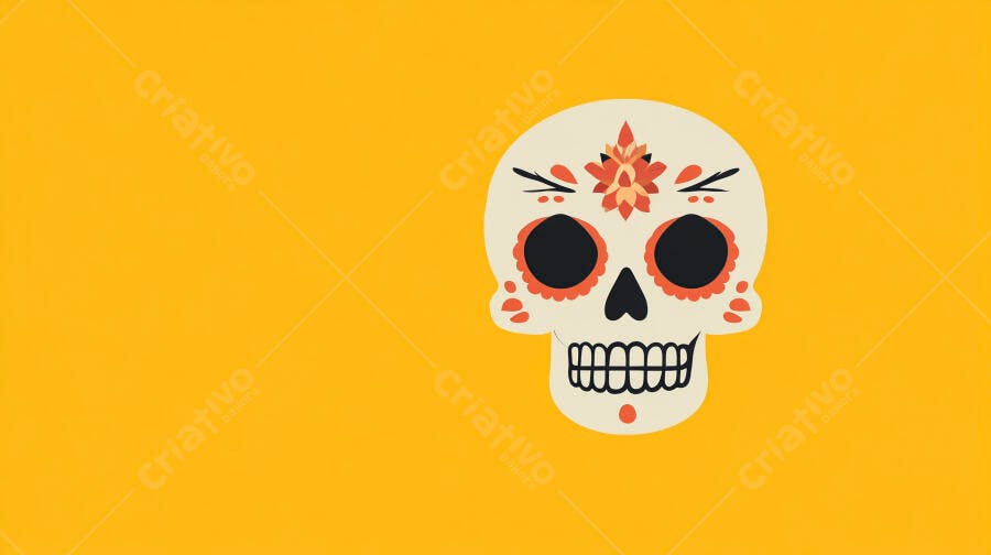 Caveira Mexicana Dia dos Mortos Fundo Amarelo Ilustração