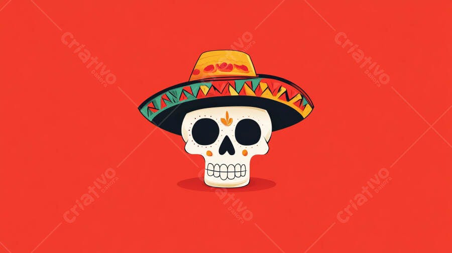 Caveira Mexicana Sombrero Dia dos Mortos Ilustração Vetorial