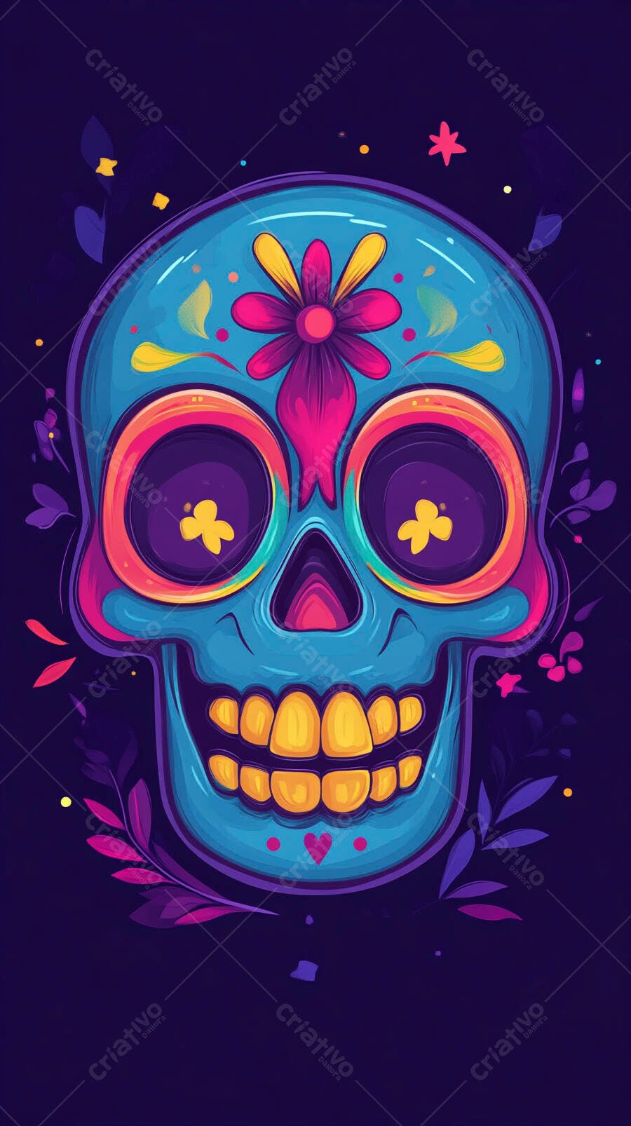 Caveira Mexicana Dia de Los Muertos Colorida Ilustração