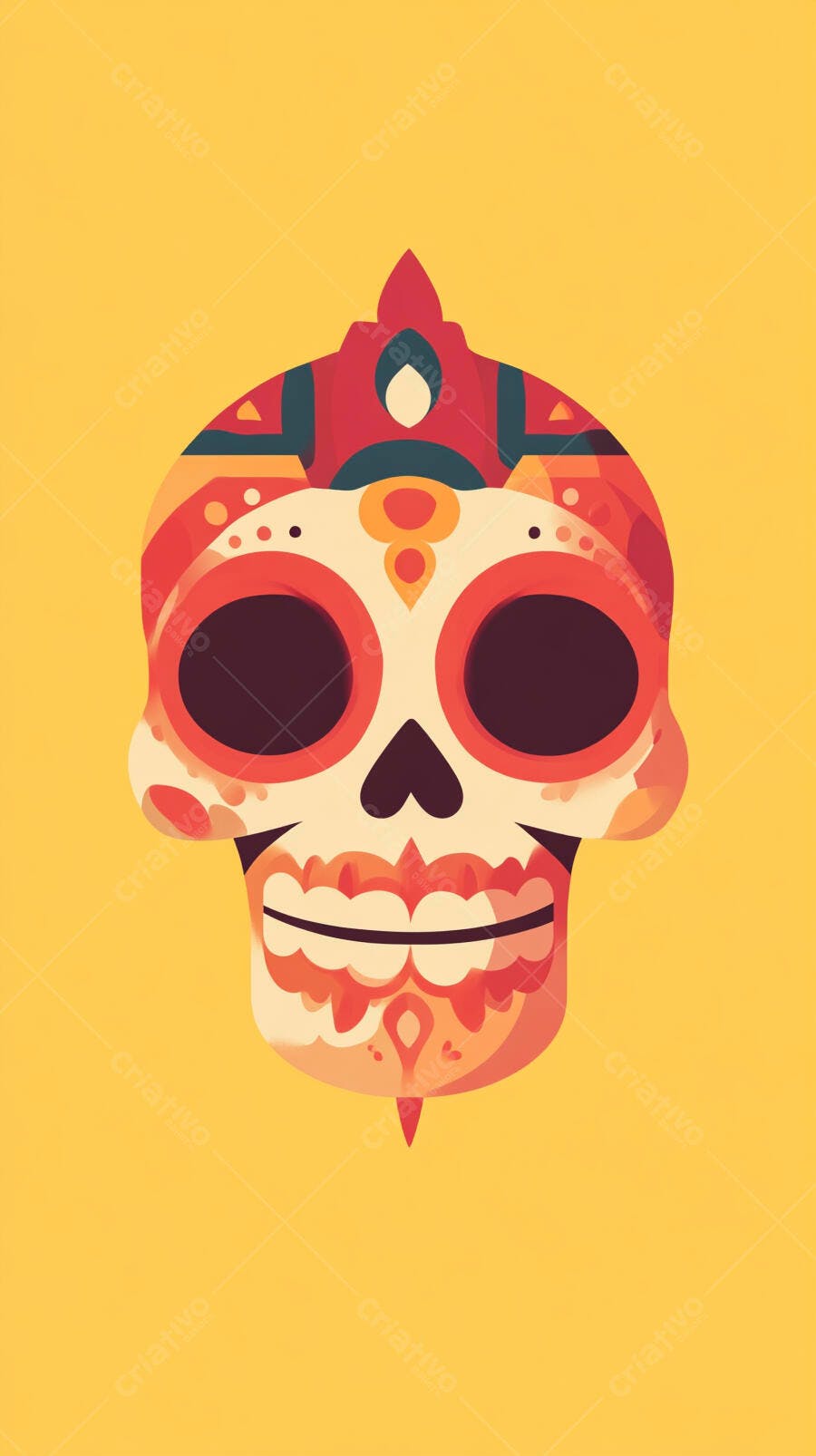 Ilustração Caveira Mexicana Colorida Dia de Los Muertos