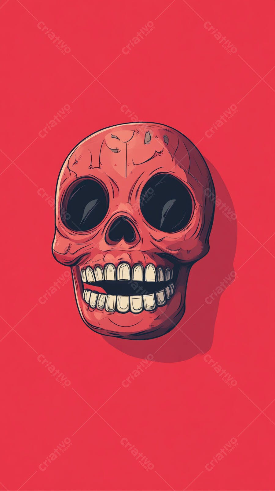 Ilustração Crânio Caveira Vermelha Fundo Sólido