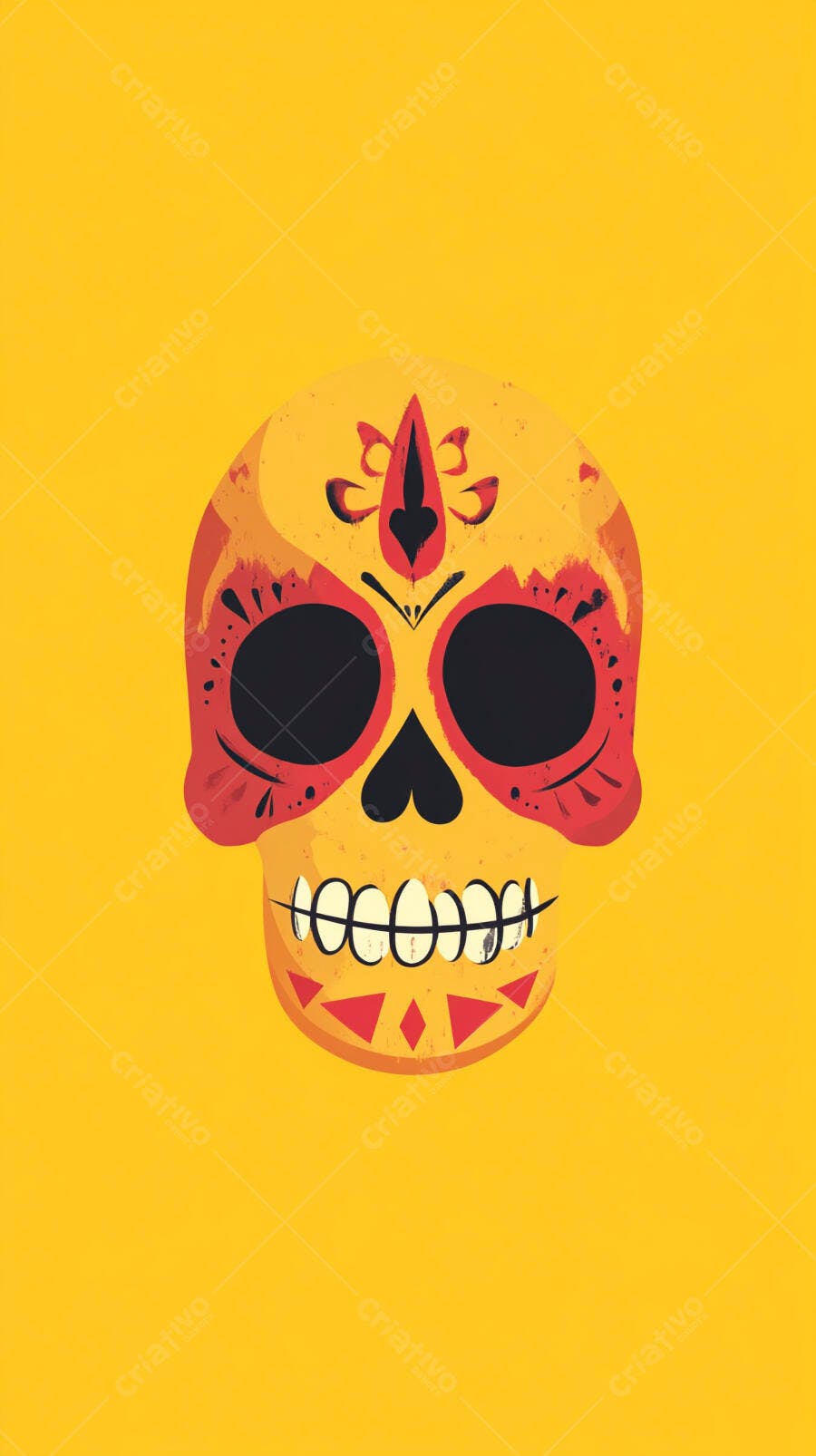 Caveira Mexicana Dia dos Mortos Fundo Amarelo
