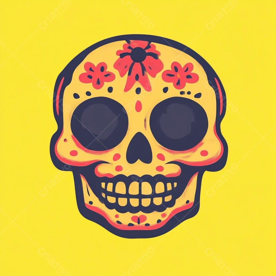 Caveira Mexicana Colorida Dia de Los Muertos Fundo Amarelo