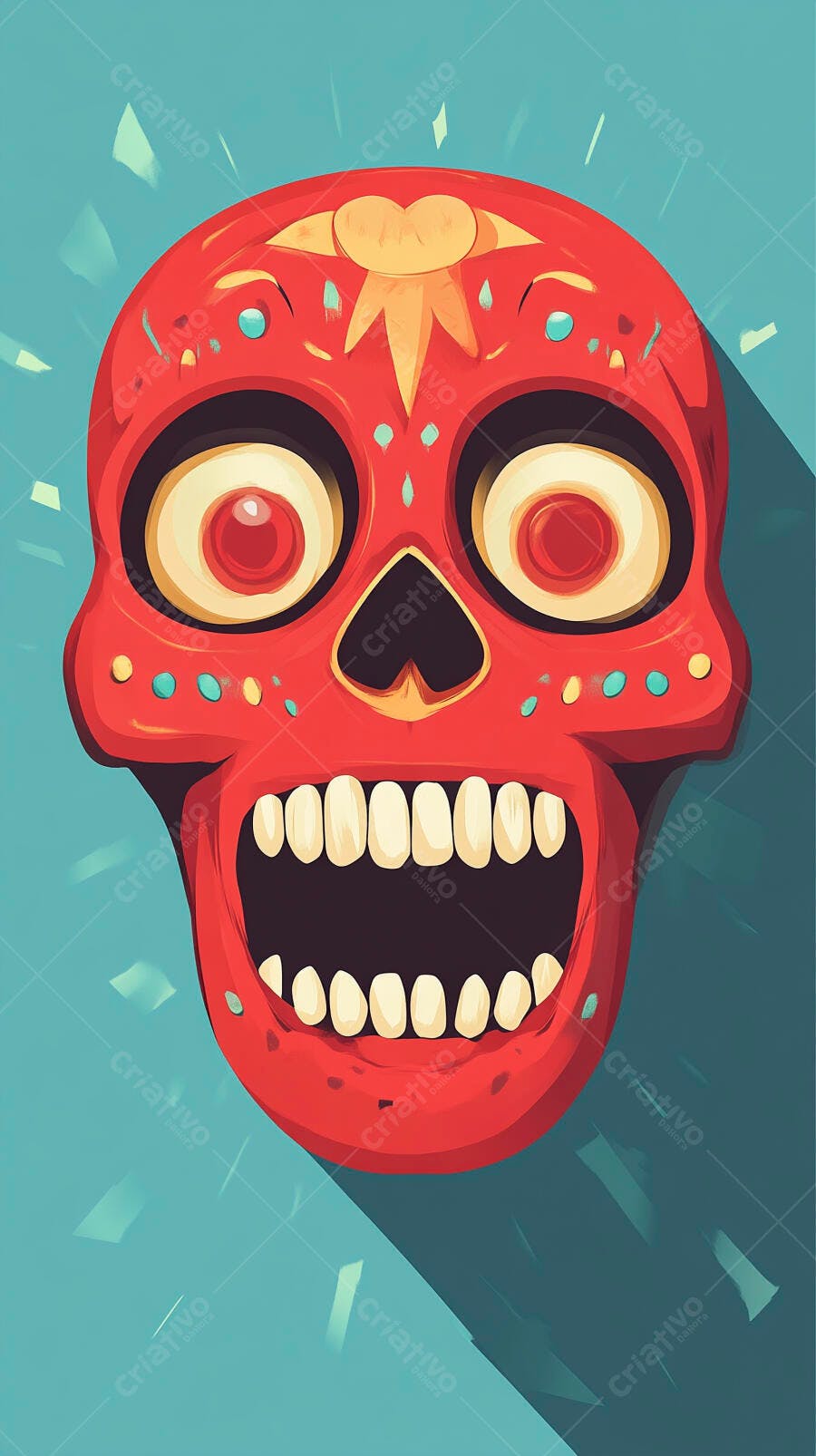 Caveira Mexicana Vermelha Dia de Los Muertos Ilustração