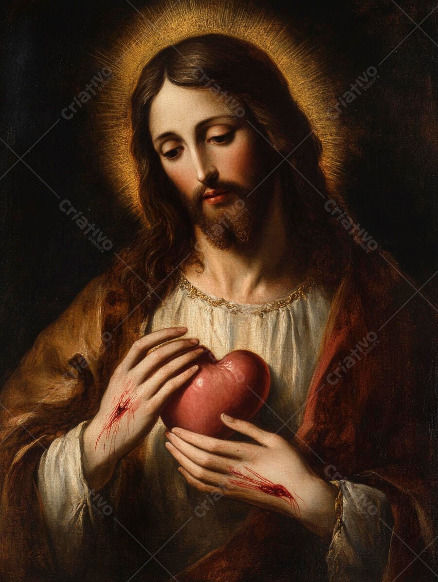Jesus Cristo Sagrado Coração com Chagas Pintura Clássica