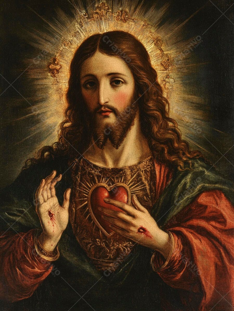 Jesus Cristo Sagrado Coração Pintura Religiosa Clássica