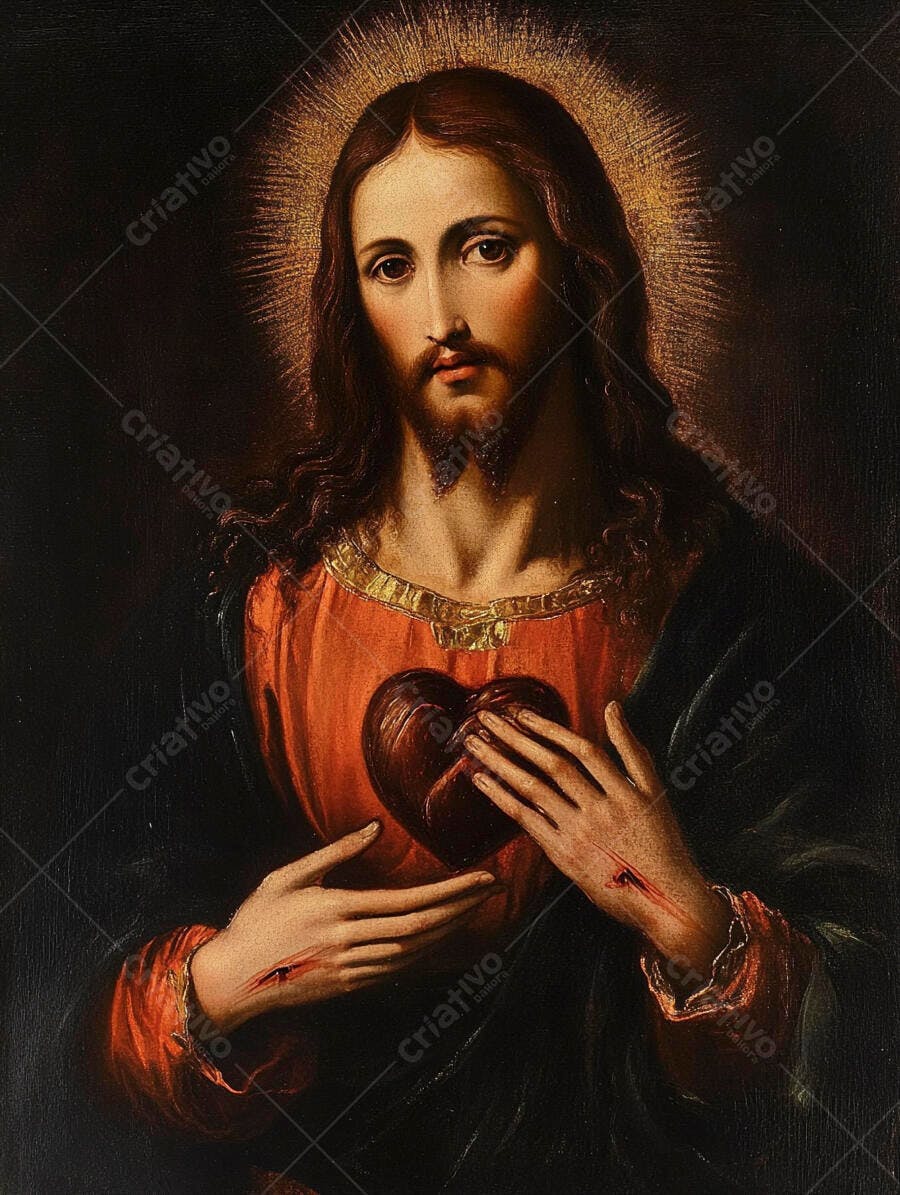 Pintura Jesus Cristo Sagrado Coração de Jesus Arte Religiosa