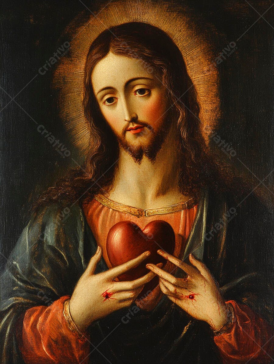 Pintura Jesus Cristo Sagrado Coração de Jesus Arte Religiosa