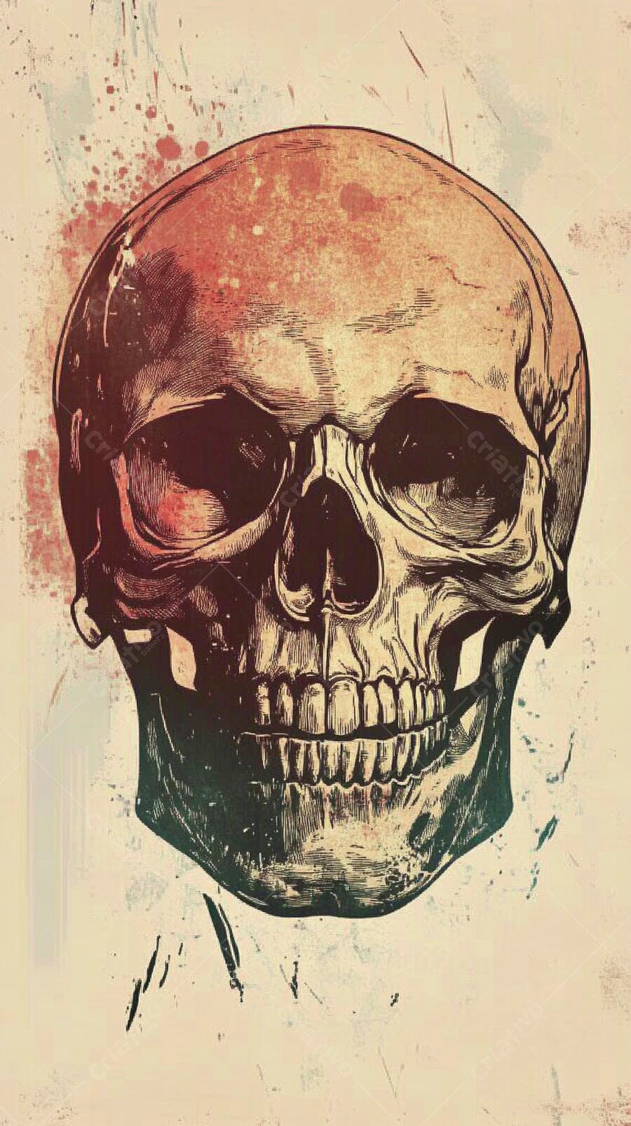 Ilustração Crânio Humano Estilo Grunge Vintage