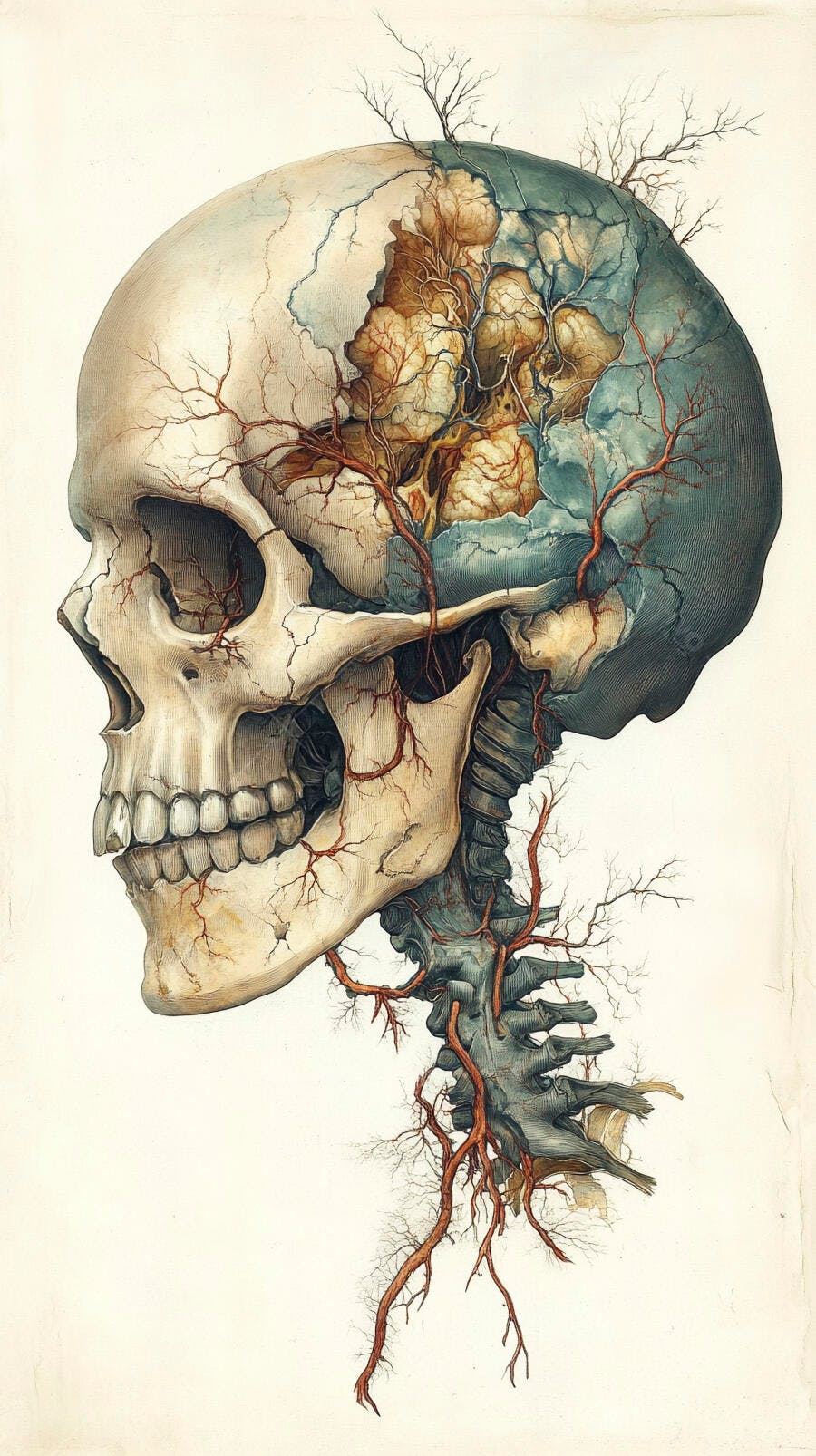 Crânio Humano Ilustração Anatomia Raízes Árvore