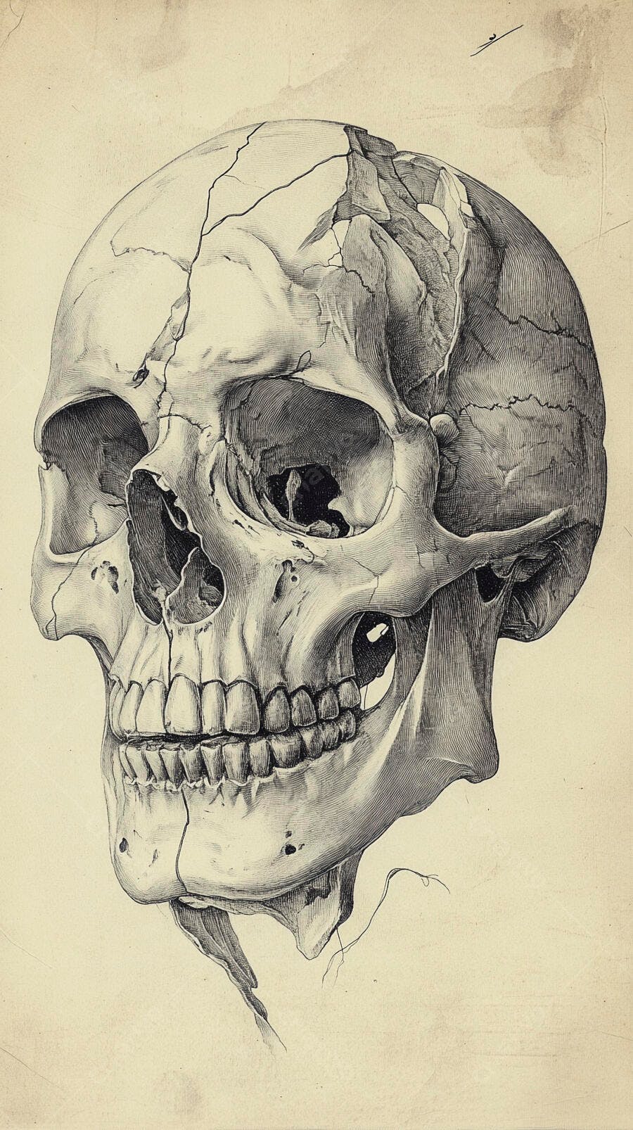 Desenho Crânio Humano Detalhado Ilustração Vintage Anatomia