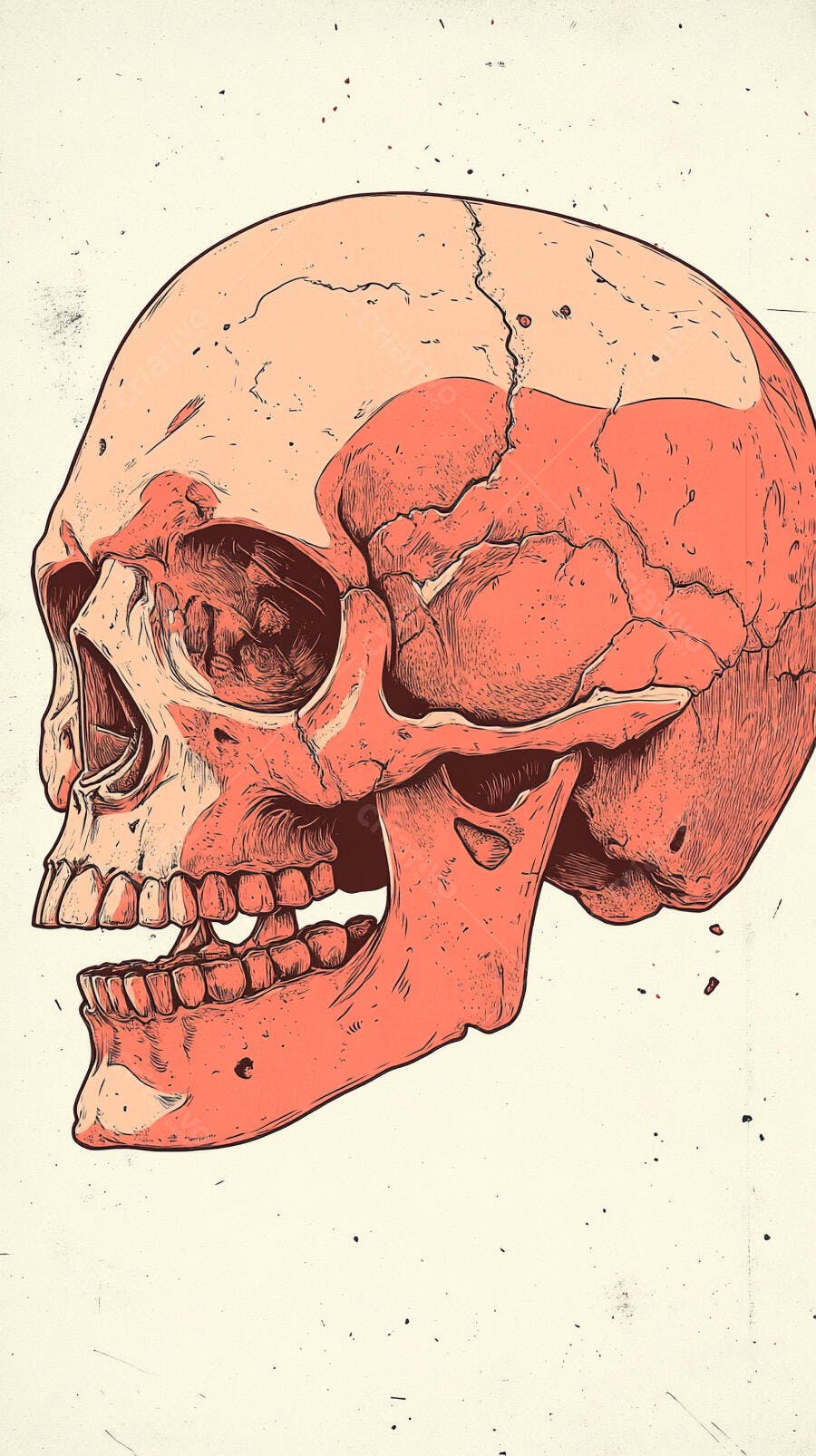 Ilustração Crânio Humano Vista Lateral Estilo Vintage