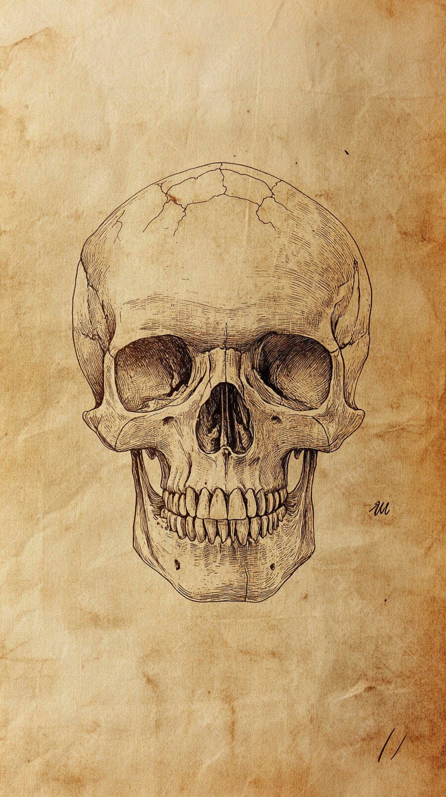 Desenho Crânio Humano Ilustração Vintage Papel Antigo